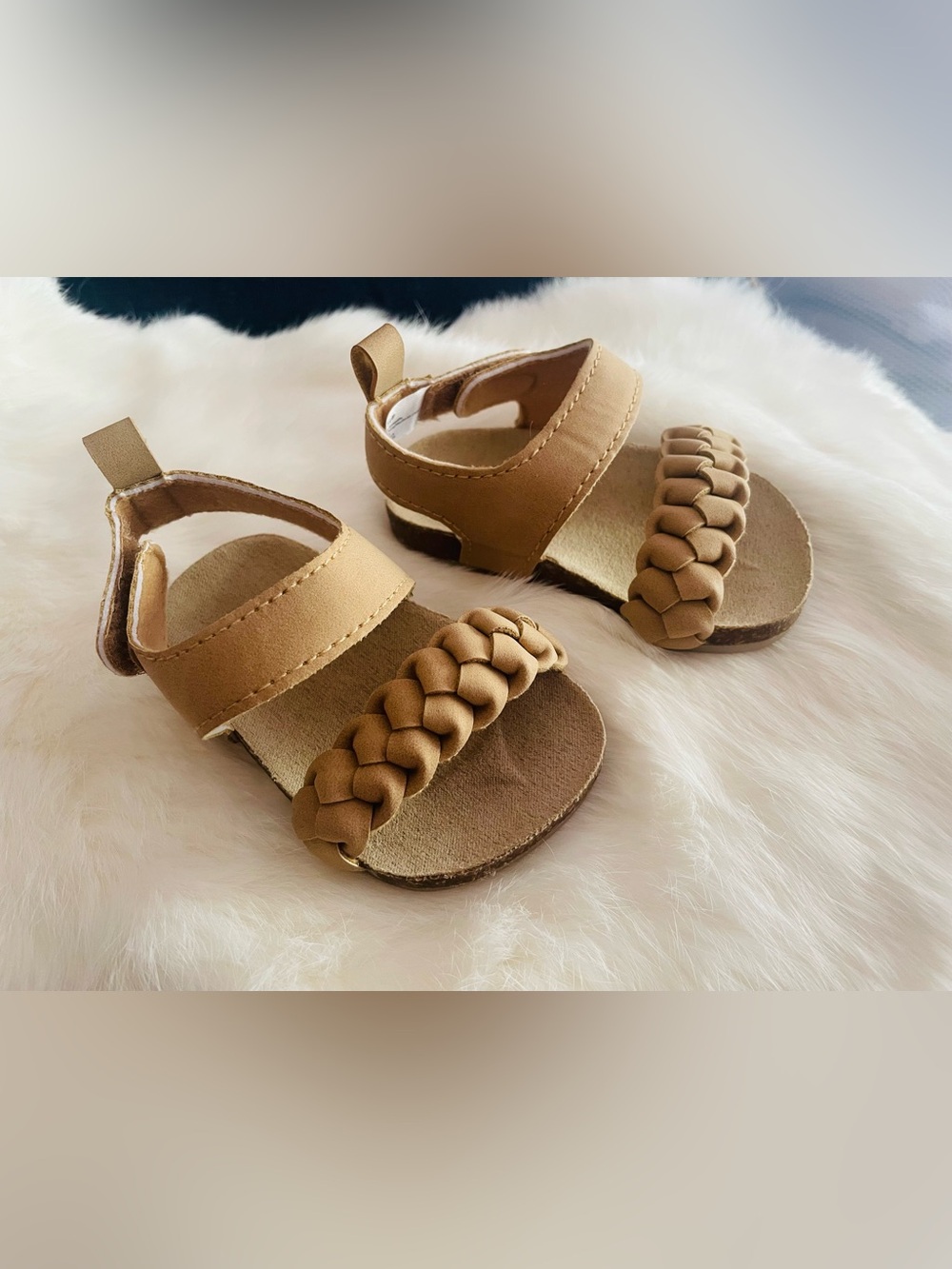 OshKosh B’gosh Braided Strap Tan Baby Sandals with Velcro strap, 6-9 months